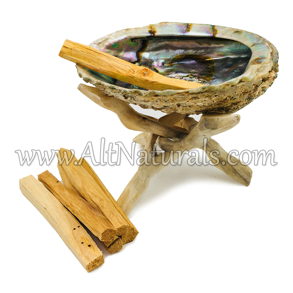 Abalone Shell with Natural Wooden Tripod Stand and 6 Palo Santo Sticks